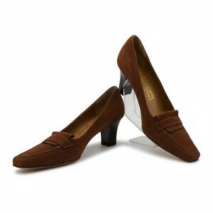 Salvatore‎ Ferragamo 8.5 Brown Suede Leather Sole Pumps w/ COA Old Money Lux
